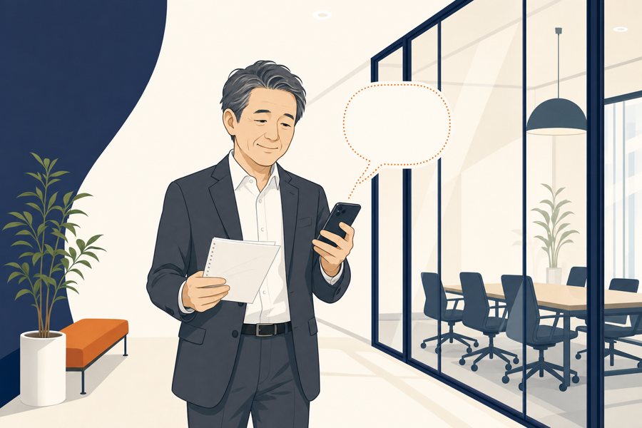 会議メモを放り込む社長のイラスト